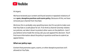 My Statement on My YouTube Channel Being Falsely Removed for Spam, Deceptive Practices and Scams