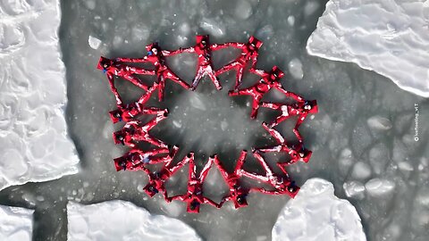 Nadan entre trozos de hielo en mar abierto