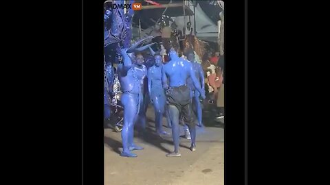 Fake Blue Man Group Performer's fire breathing trick goes badly - Spits fire all over his group