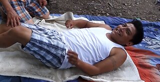 Luodong Massages Hispanic Man In Undershirt At The Picnic