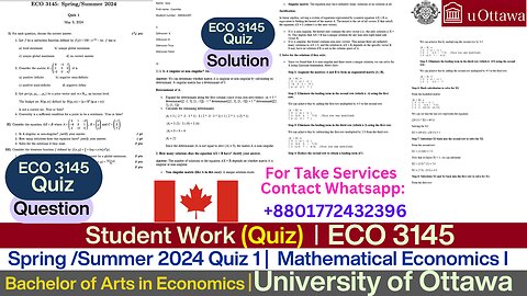 Client Work (Quiz )| Spring/Summer 2024 ECO3145 Quiz 1 | University of Ottawa | Economics
