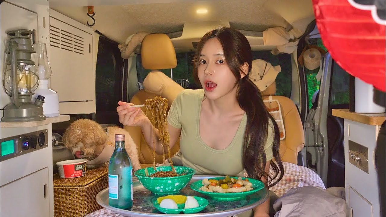 🚙 A quiet forest car spot open Jjajangmyeon, tangsuyuk, and a glass of soju ｜ Charcoal bread