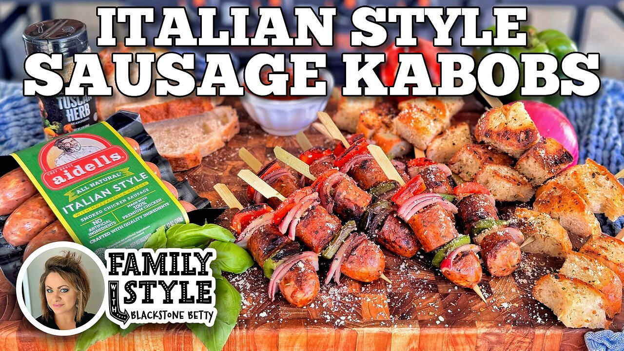 Sausage, Pepper & Onion Kabobs on the Blackstone Griddle