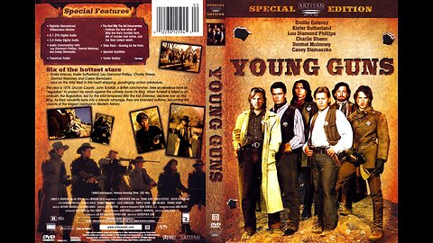 Young Guns, Western 1988. Emilio Estevez, Kiefer Sutherland, Lou Diamond Phillips, Charlie Sheen, Brian Keith, Dermot Mulroney, Casey Siemaszko, Terry O'Quinn, Jack Palance, Terence Stamp