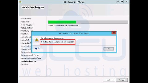 MS SQL Server error: VS Shell installation has failed with exit code 1638