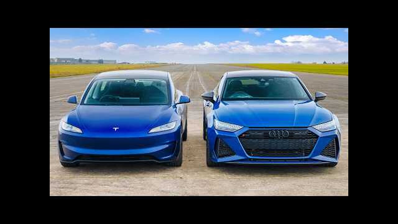 New Tesla Model 3 v Audi RS7: DRAG RACE