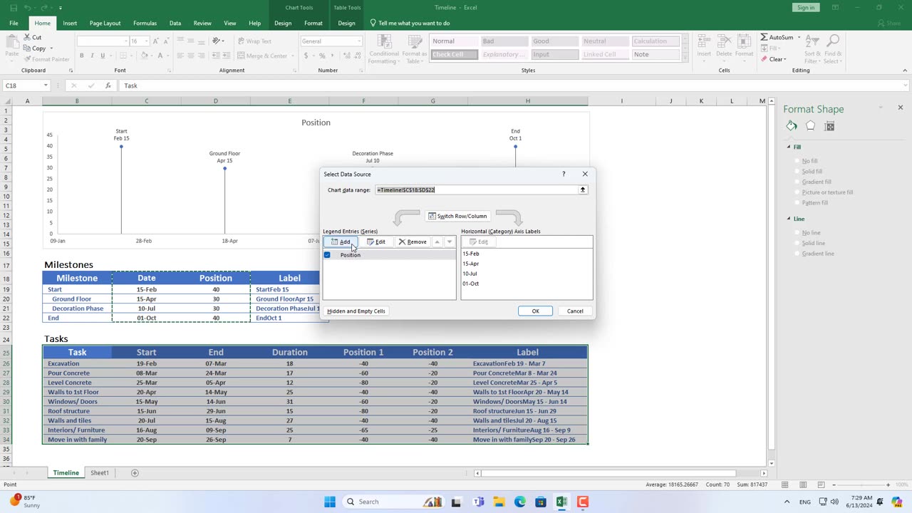 Create A Timeline in Excel Construction Project