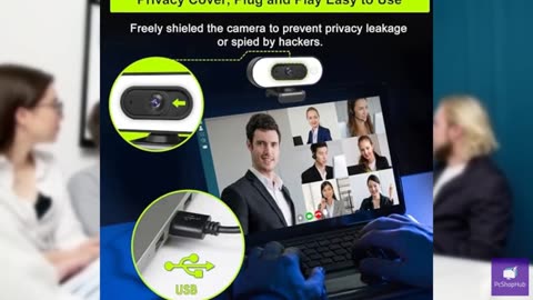 Webcam with Ring Light Microphone - Streaming Web Camera, 1080P Full HD Pro Came