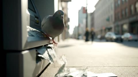 PIGEON RECEIVING ITS PAYMENT