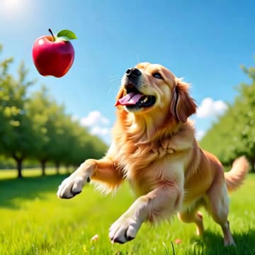dog catch the apple