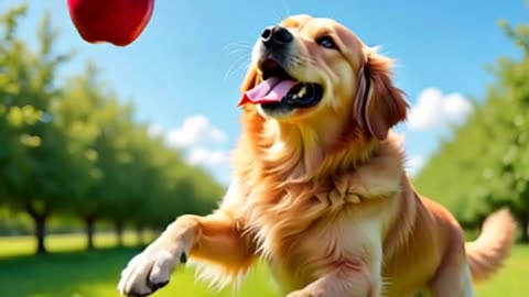 dog catch the apple