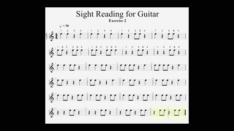 Sight reading for guitar. Exercise 2