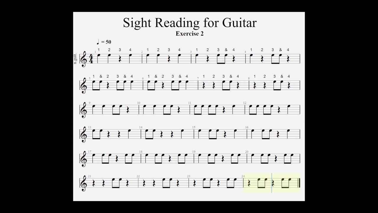 Sight reading for guitar. Exercise 2