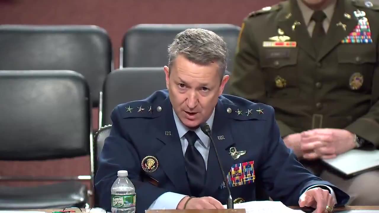 Air Force Lt. Gen. Dan “Razin” Caine delivers remarks before the Senate Armed Services Committee