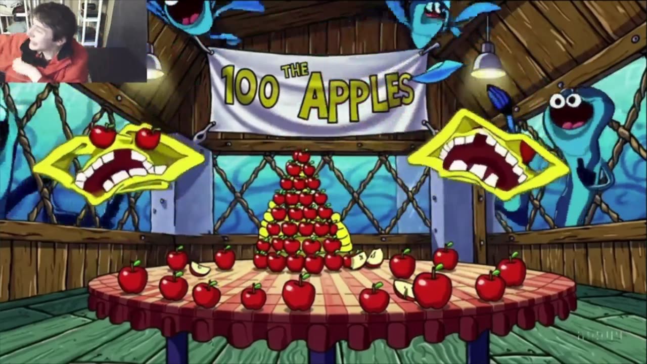 SpongeBob SquarePants Attempts Apple Eating Challenge Fake Funny Parody 2D Animated Cartoon Video