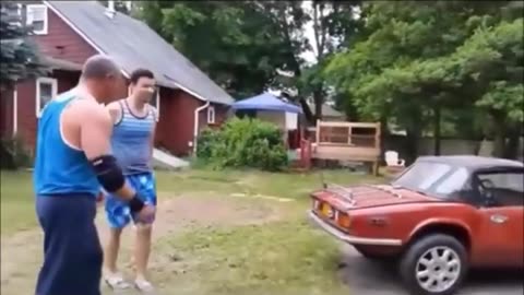 LIFTING A CAR FOR FUN HANZ AND FRANZ SKIT WEIGHTLIFTING BLOOPERS