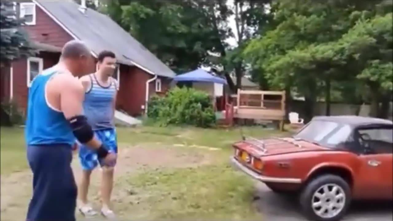 LIFTING A CAR FOR FUN HANZ AND FRANZ SKIT WEIGHTLIFTING BLOOPERS
