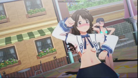 A group of idols dressed in erotic high school uniforms are dancing in park