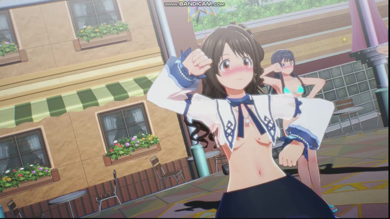A group of idols dressed in erotic high school uniforms are dancing in park