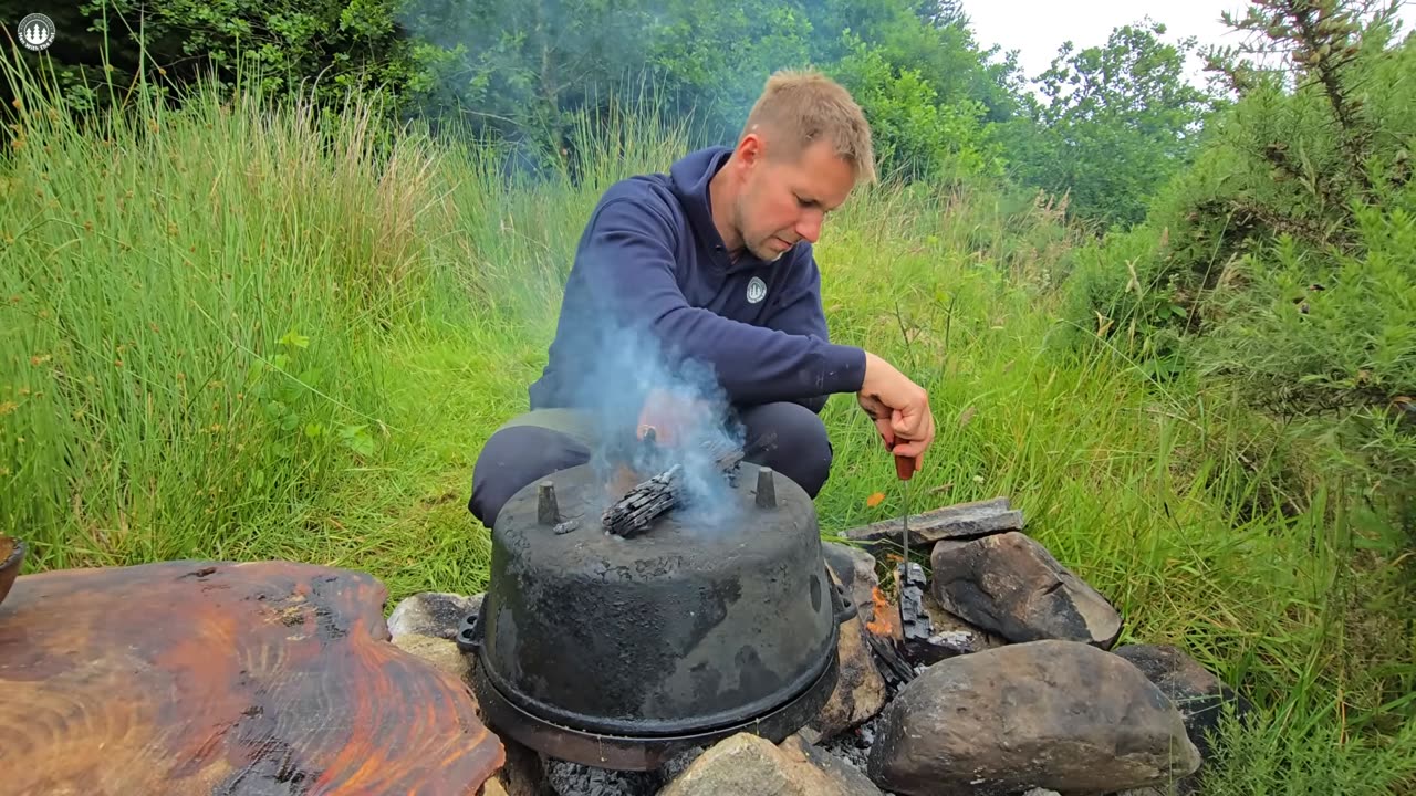 Meat & Cheese Over Open Flame - Primitive Cooking ASMR in Nature