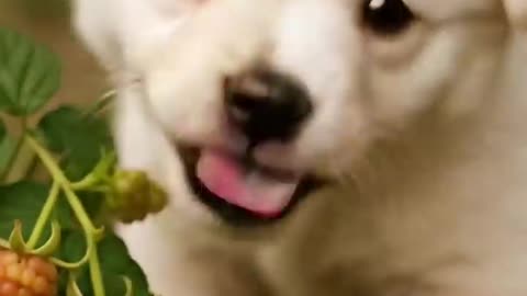 Puppy Eats Raspberry& BECOMES One!