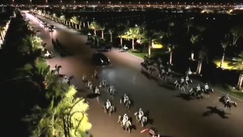 WOW!Trump's motorcade escorted into the Qatari Palace.