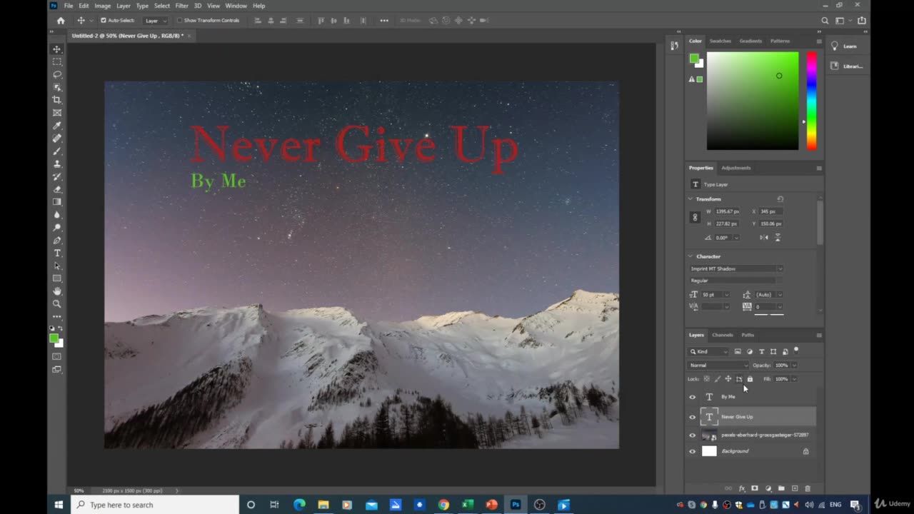 Adobe Photoshop CC-Basic Photoshop training-006 Text and picture Size