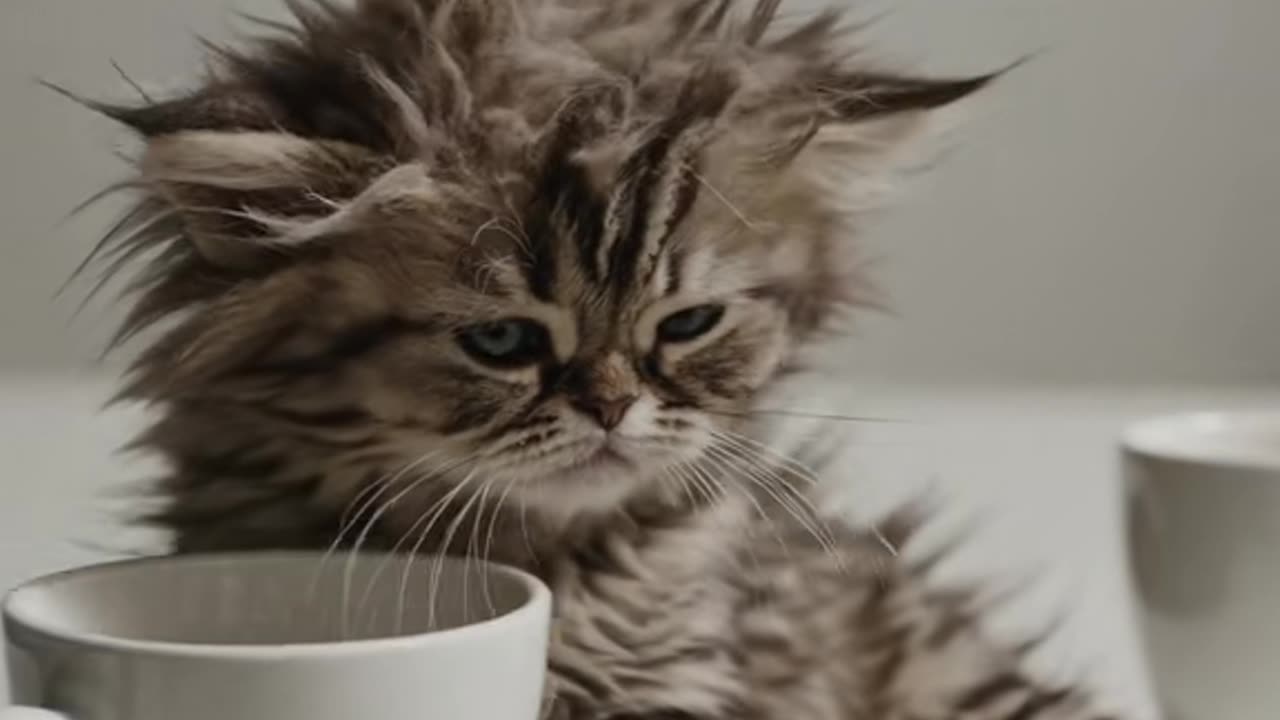 This little fluffy ball of fur hasn't yet figured out that coffee is a means to bliss.