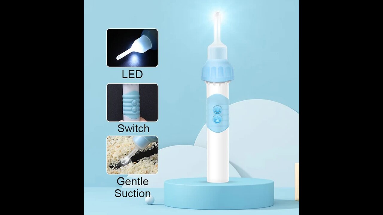 Electric Ear Pick, with LED, 2 Tips, Auto-suction, & Earwax Storage Slot, for Kids & Adults