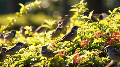 The sparrow bird is spending the afternoon mischievously.