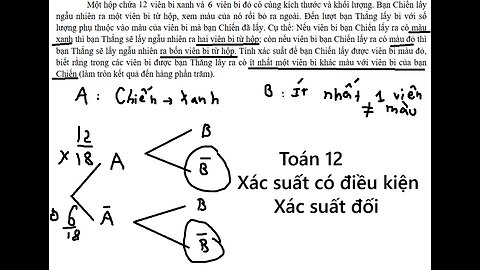 Sở Nam Định: Một hộp chứa12 viên bi xanh và6 viên bi đỏ có cùng kích thước và khối lượng.