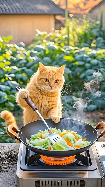 cat cooking food