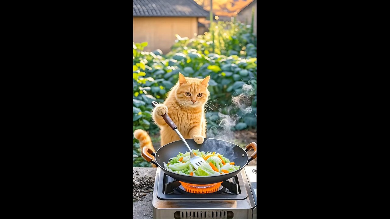 cat cooking food