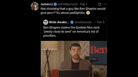 Not shocking that a guy like Ben Shapiro would give zero f**ks about ped0philia. 😒