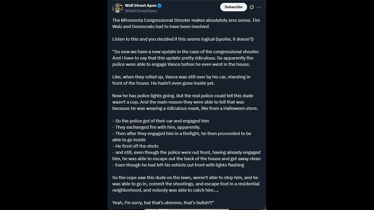 The Minnesota Congressional Shooter makes absolutely zero sense. Tim Walz and Democrats had...