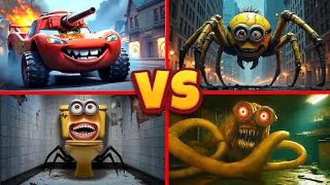 Tank Mcqueen 🆚 Spider Monster Minions 🆚 Skibidi Minions