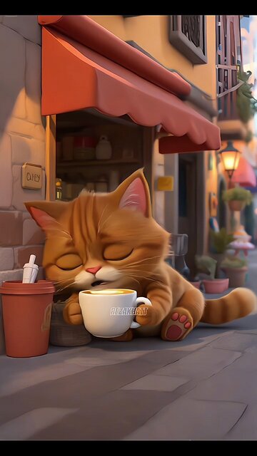 Cats having coffee but falling asleep...who can relate?