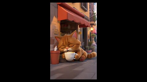Cats having coffee but falling asleep...who can relate?