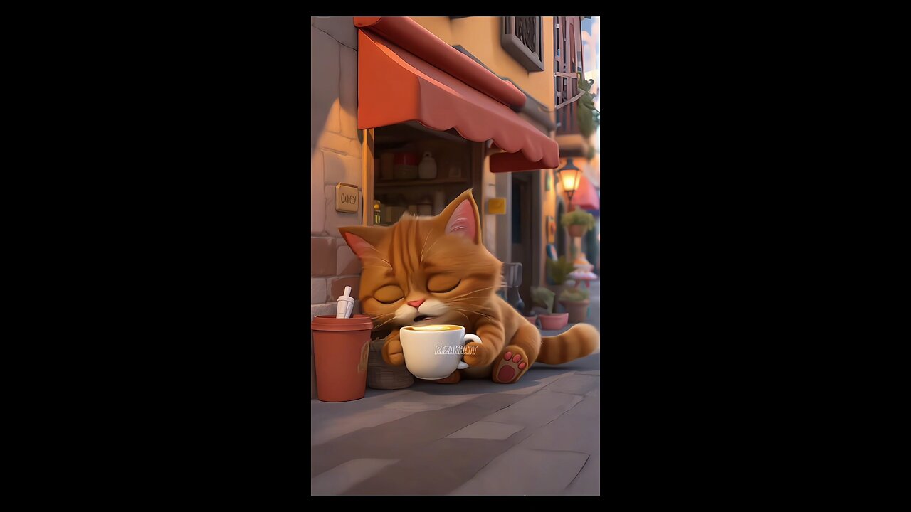Cats having coffee but falling asleep...who can relate?
