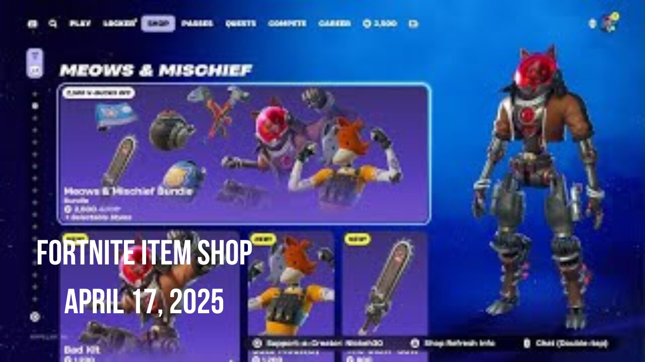 Fortnite Item Shop|April 17, 2025(*New* Meows & Mischief Bundle & Mantra Emote)