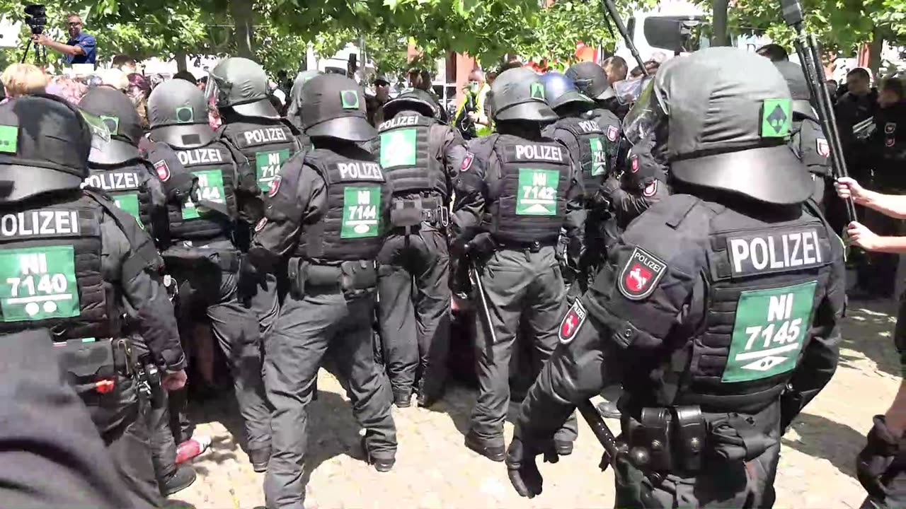 Antifa blocks 'Together for Germany' demonstration.