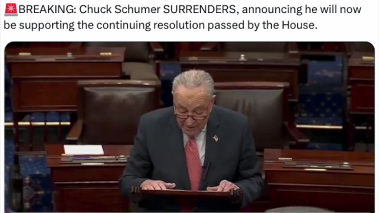 Chuck Schumer Caves In, Averting A Government Shutdown (Continuing Resolution Bill Passed)