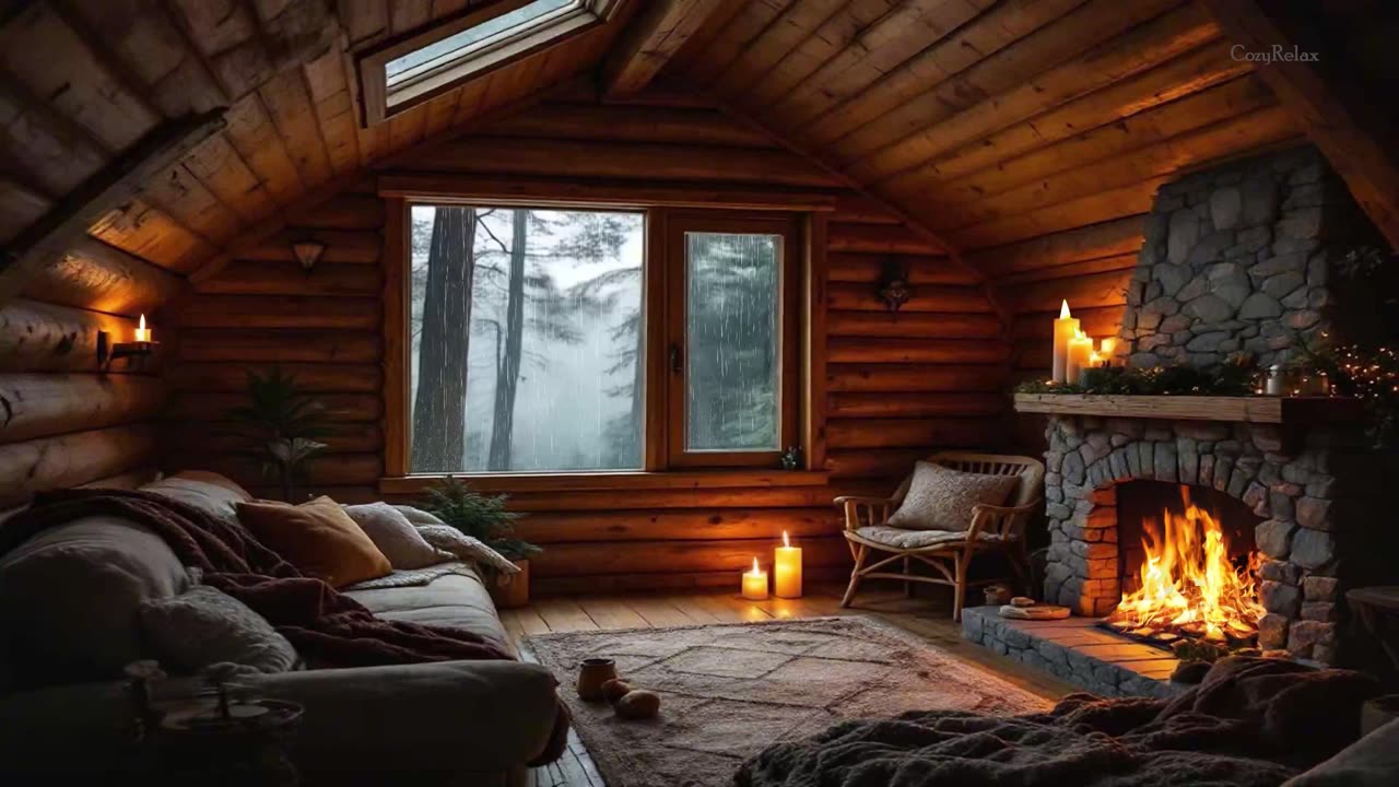 Rain and Fire in a Cozy Cabin