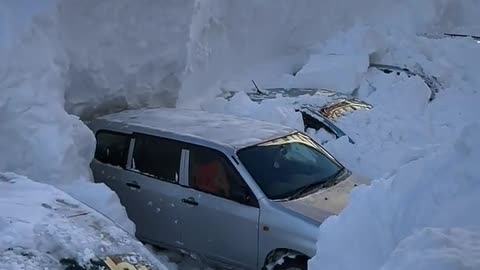 Cars Need to be Excavated after "Snow Apocalypse" in Kamchatka, Russia