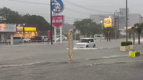 Heavy Flood Due To Torrential Rains In Ishigaki City Of Okinawa, Japan