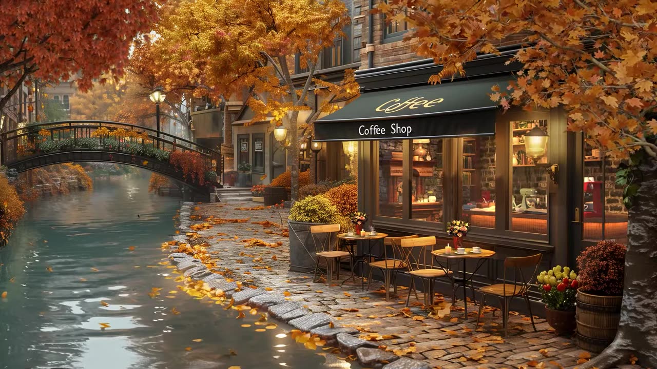 Autumn Jazz Music - Canal-side Coffee Shop Ambience