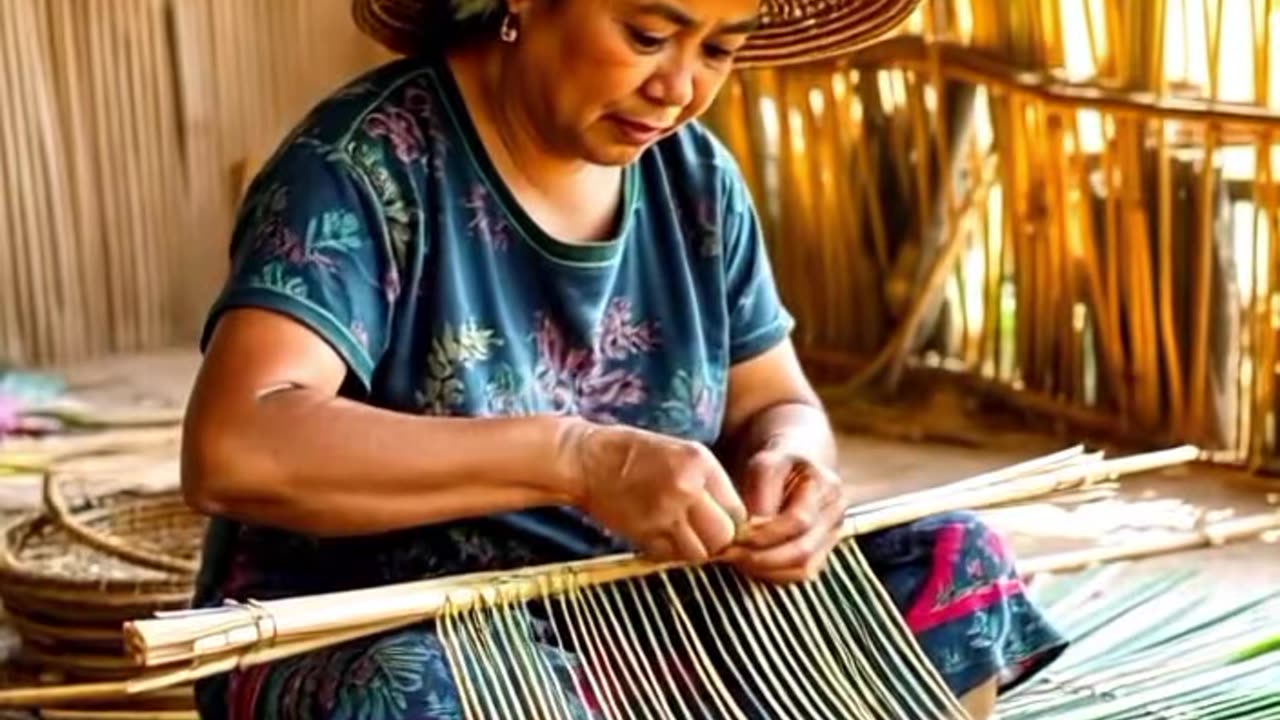 A local pilipina weaves a mat