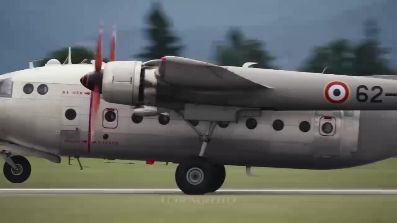 The video features a prominent representative of post-war French aviation - the Nord Noratlas 2501