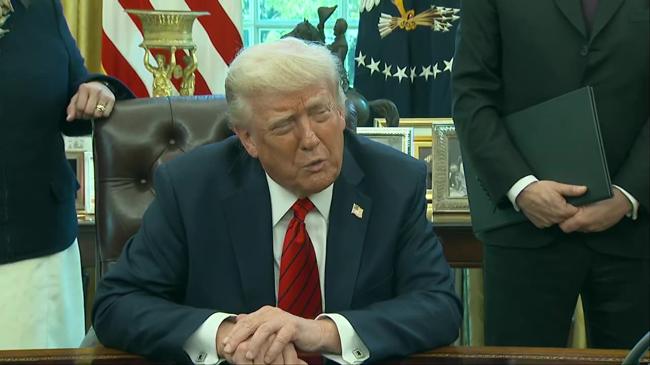 President Donald Trump signs Executive Orders; answers questions on FSU shooting, tariffs