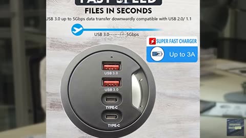 Grommet Desk-Fit USB 3.0 Hub (Diameter 2.36" or 60MM) 2 Port Type A&2 Port Type